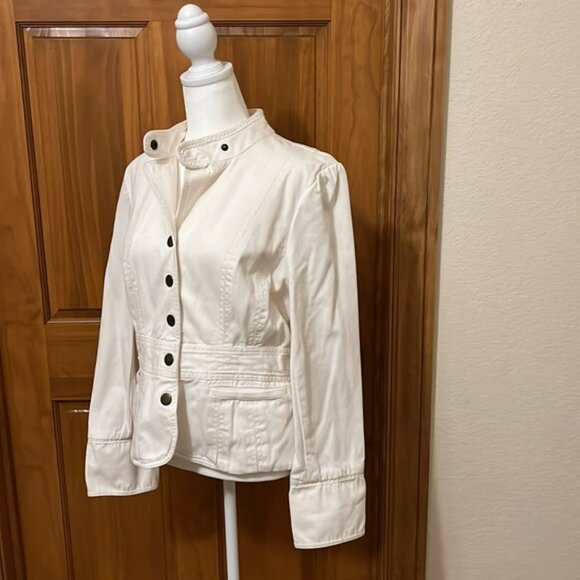 Tommy Hilfiger Crème Denim Jacket with stitching and puff sleeves Size L - Picture 3 of 5